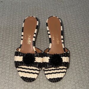 Kate Spade Black and Cream Striped Mules